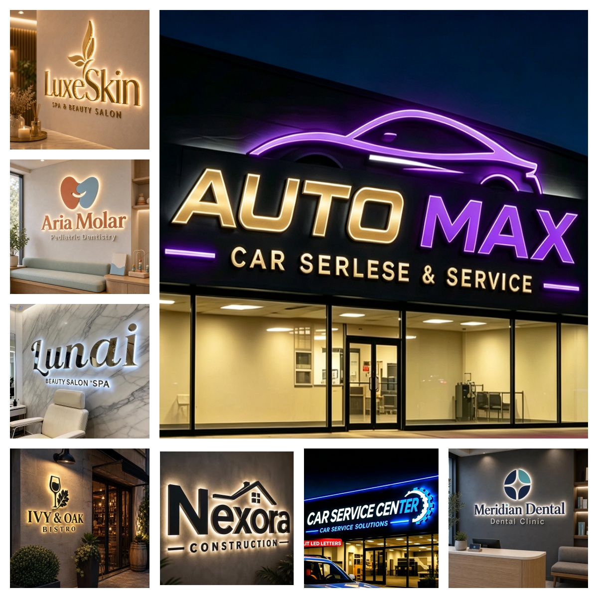 ป้ายไฟ LED 3 มิติ แบบกำหนดเอง  - Auto Repair Shop Logo Design บทวิจารณ์และราคา